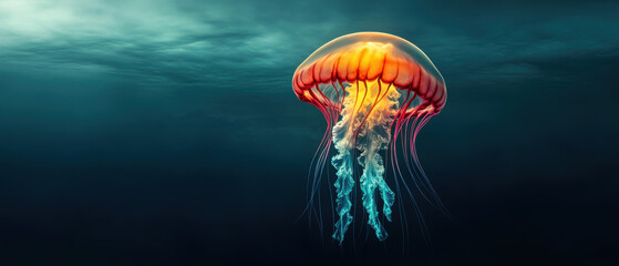 Wall Mural - A jellyfish is floating in the ocean