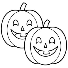 Wall Mural - Line Art Vector Two Glowing Jack-o'Lanterns with Unique Expressions