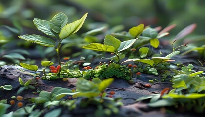 Wall Mural - Microbial Community Flourishing on Leaf Surface Enhancing Plant Defense and Unveiling Phyllosphere Ecology Marvels