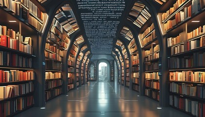 Wall Mural - Futuristic Library Showcasing Holographic Books and Next-Generation Learning Innovations in Knowledge Dissemination