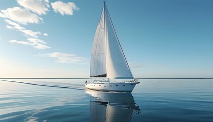 Wall Mural - Serene sailboat gliding effortlessly on tranquil waters under a clear blue sky