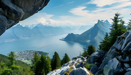 Wall Mural - Breathtaking Panoramic View of Lake Geneva from Rochers-de-Naye Summit in the Swiss Alps