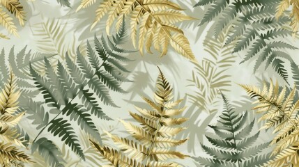 Canvas Print - Golden and Green Fern Leaves Pattern