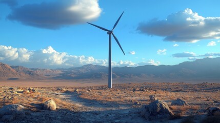 Breathtaking wind turbine in a serene landscape, showcasing clean energy and the beauty of nature at dusk.