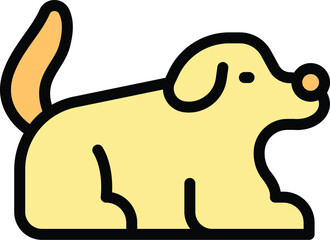 Poster - Simple cartoon of a yellow dog lying down and wagging its tail