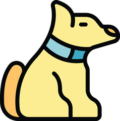 Canvas Print - Simple cartoon vector illustration of a cute dog wearing a collar, in a sitting position