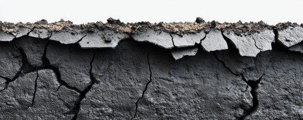 Close-up of cracked earth surface, showcasing natural textures and patterns in dry soil, highlighting issues of drought and erosion.