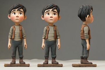 Canvas Print - 3D Cartoon Boy Character Model Rendered from Multiple Angles