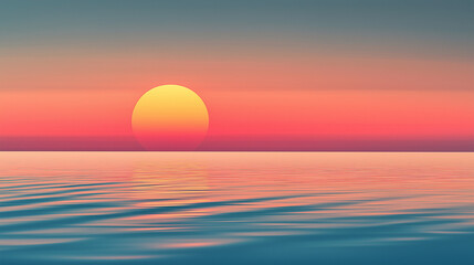 Sticker - Minimalist Sunset Over the Ocean: A Simple Abstract Display