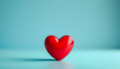 Shiny red heart on smooth teal background, embodying love and simplicity with a clean, minimalist design