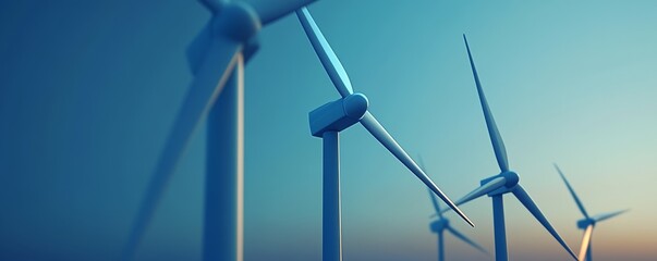 A serene view of wind turbines against a twilight sky, symbolizing renewable energy and sustainable development.