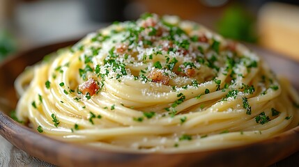 A delicious plate of spaghetti topped with herbs and cheese.