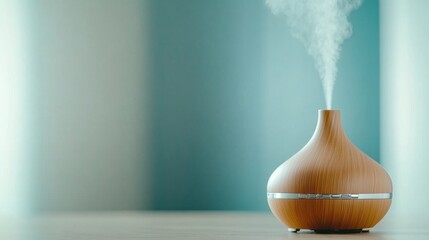 Wall Mural - A small wooden humidifier with a steam coming out of it, AI