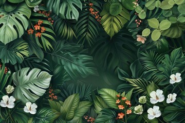 Poster - Lush tropical foliage featuring vibrant flowers and varied textures in a serene garden setting during daylight hours