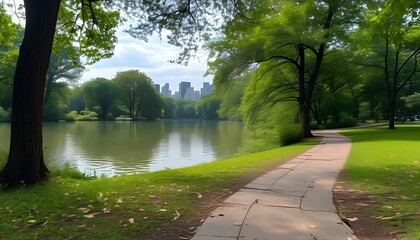 Wall Mural - Tranquil park stroll amidst lush greenery and peaceful surroundings