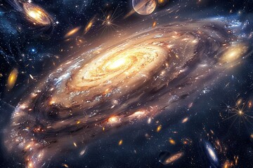 Aufkleber - A vibrant spiral galaxy surrounded by a starry cosmos, showcasing bright colors and cosmic dust, captured in the vast expanse of the universe