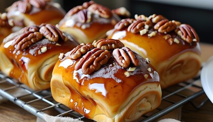 Poster - Decadent pecan sticky buns drizzled with a rich sweet glaze