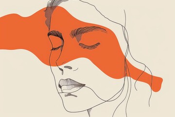 Aufkleber - A digital illustration of a young woman with a ponytail in profile, showcasing vibrant colors and geometric shapes, capturing a moment of calmness and introspection against a colorful background
