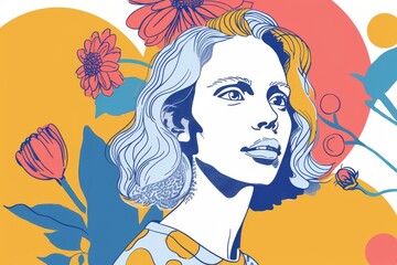 Leinwandbilder - A digital illustration of a young woman with a ponytail in profile, showcasing vibrant colors and geometric shapes, capturing a moment of calmness and introspection against a colorful background