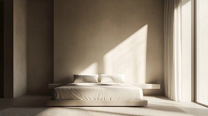 Wall Mural - Minimalist Bedroom with White Bed and Natural Light