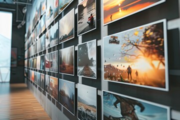 Aufkleber - Art display featuring diverse prints in a creative studio environment with natural light illuminating the space and artwork during the day