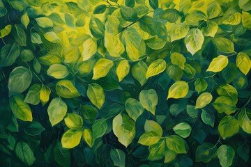 Poster - Lush green leaves illuminating the forest floor during mid-morning sunlight in a tranquil natural setting