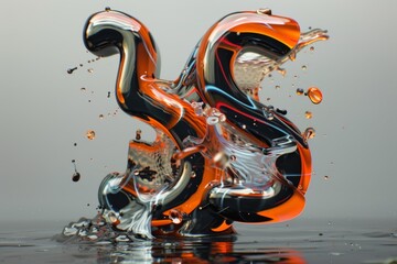 Poster - Abstract glass sculpture in warm amber tones showcasing fluid lines and curves, designed to enhance contemporary interior spaces