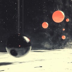 Wall Mural - abstract depiction of planets and moons in outer space, cosmic art concept
