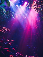 Wall Mural - Abstract Neon Lights in Tropical Forest for Background or Overlay