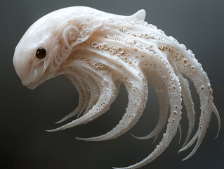 Wall Mural - White Octopus: A Detailed 3D Illustration of a Marine Creature