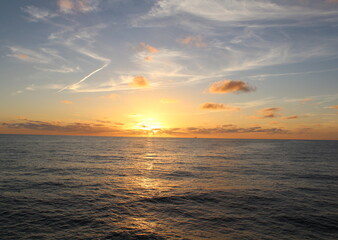 Sunset over the horizon in the North Sea 