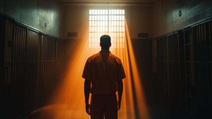 Wall Mural - dangerous prisoners, orange uniform, asylum, cinematic, dramatic lighting