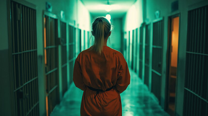 Wall Mural - dangerous prisoners, orange uniform, asylum, cinematic, dramatic lighting