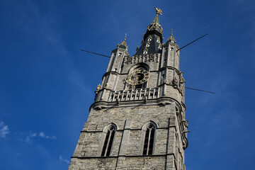 Poster - Gothic style Grand Belfry of Ghent (late 14th century, 91m tower) - symbol of the city Ghent. Ghent is a city and a municipality located in the Flemish region of Belgium.