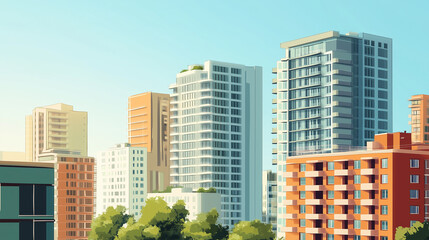 Modern city skyline with high-rise apartment buildings