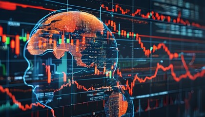 Wall Mural - Futuristic financial analysis with AI and holographic data streams predicting stock market trends