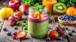 © Dressers zone - A healthy smoothie with colorful fruits in a glass jar