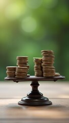 Poster - Coins on balance scale symbolizing financial decisions