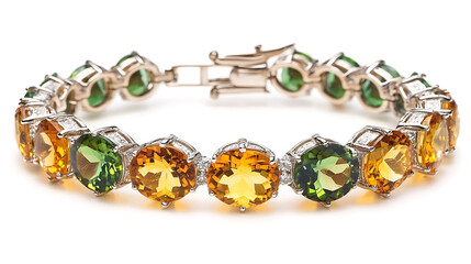 Radiant citrine and peridot bracelet with golden yellow citrine and bright green peridot stones in a bold design