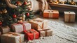 © Suleyman - Festive Christmas presents wrapped in colorful boxes lay on the floor beside a decorated fir tree in a cozy room.