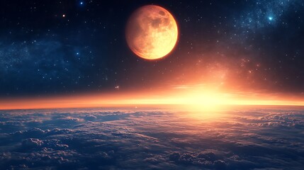 Sticker - Stunning view of sunrise from space, with red planet and stars