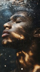 Canvas Print - Submerged Man with Closed Eyes and Bubbles, Conceptual Art Photography