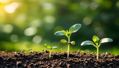 Wall Mural - Nurturing seedlings in springs embrace, fostering sustainable agriculture through bokeh beauty, embodying natures harmony in the garden soil