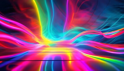 Wall Mural - Vibrant Neon Waves: Abstract Digital Art for Futuristic Technology and Creative Projects