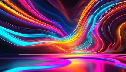 Wall Mural - Vibrant Neon Waves: Abstract Digital Art for Futuristic Technology and Creative Projects