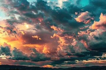 A cloudy sky above a lush green grass field with some scattered clouds