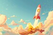 © Vii - A rocket blasts off into the sky, clouds and contrails visible