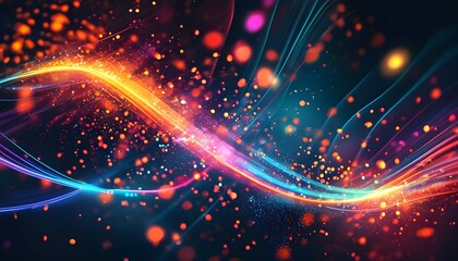 Wall Mural - Vibrant Abstract Background Featuring Colorful Glowing Particles and Light Streaks for Digital Art and Technology Themes