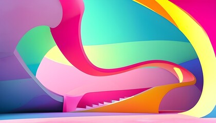 Wall Mural - Vibrant Abstract Design with Colorful Geometric Shapes and Curved Lines for Modern Minimalist Projects