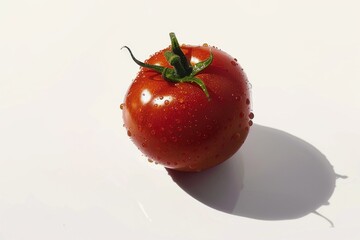 A single tomato sitting on a white surface, suitable for food-related concepts or still life photography